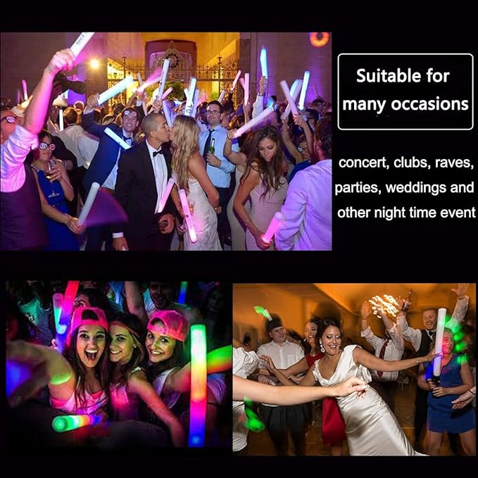 Glow Sticks Bulk - 100 Pcs LED Foam Sticks Glow in the Dark Party Supplies with 3 Modes Flashing Effect, Glow Batons Party Favors for Party Wedding Birthday Concert Halloween Christmas