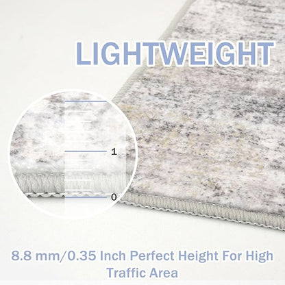 IOHOUZE Abstract Runner Rug 3x10 Ft Washable Runners for Hallways, Non Slip Kitchen Runner Printed Faux Wool Entryway Runner Indoor, Modern Abstract Floor Carpet for Hall Bedroom, Grey Beige