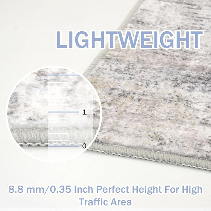 IOHOUZE Abstract Area Rug 4x6 Ft Washable Rugs for Entryway Indoor, Non Slip Small Living Room Rugs Printed Faux Wool Throw Rug, Floor Carpet for Kitchen Nursery Playroom, Grey Beige