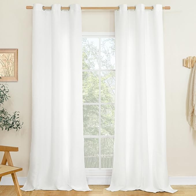 LAMIT White Linen Curtains for Living Room 84 inch Length 2 Panels, Linen Textured Thermal Insulated Curtains Burlap Privacy Grommet Drapes for Bedroom/Farmhouse, Set of 2 Panels, W38 x L84, White