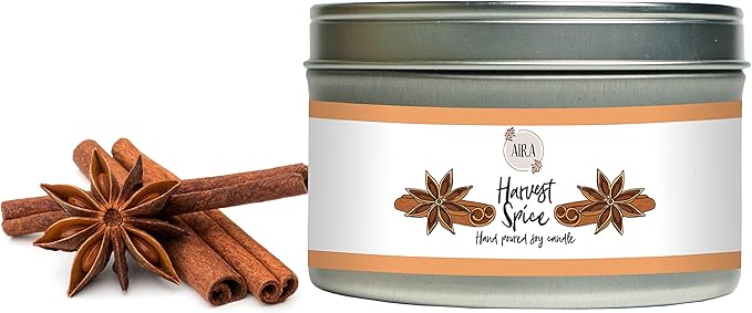 Aira Soy Candles - Organic, Kosher, Vegan, w/Therapeutic Grade Essential Oils - Hand-Poured 100% Soy - Paraffin Free, Burns 60+ Hours - Fall Candle - Harvest Spice - 8 Ounce