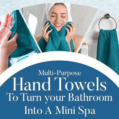 DAN RIVER 6-Pack Premium Hand Towels (16x28 Inches) - 100% Cotton, Ultra Soft, Lightweight, Highly Absorbent Towels for Bathroom, Spa, Gym, Salon, Hotel, and Travel - 550 GSM - Teal