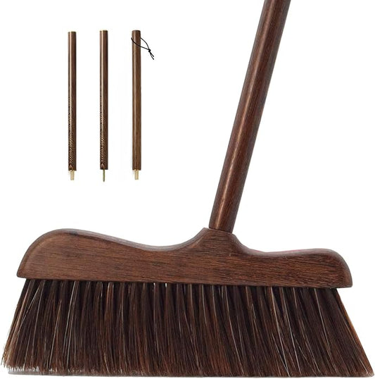Wood Broom with Long Handle Soft Bristle Sweeper Broom Indoor Hand Brooms for Home Kitchen Office Pet Hair Removal