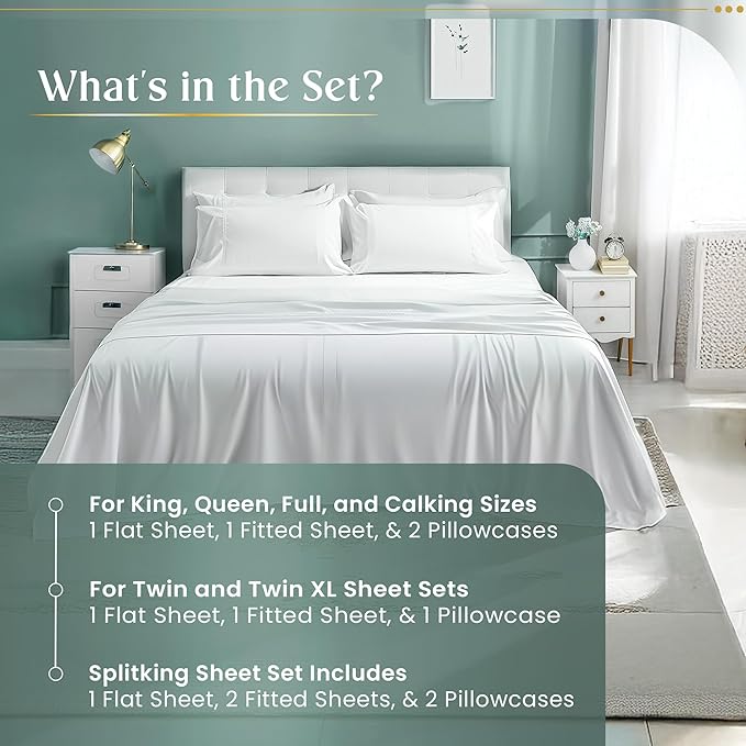 100% Egyptian Cotton Twin Sheets Set, 800TC Sateen Weave 3 PC Twin Bed Sheets, Fully Elasticated Sheet & Pillowcase Sets, Soft & Comfy No lint Machine Washable Grey Sheet, Fade Resistant- Lavender