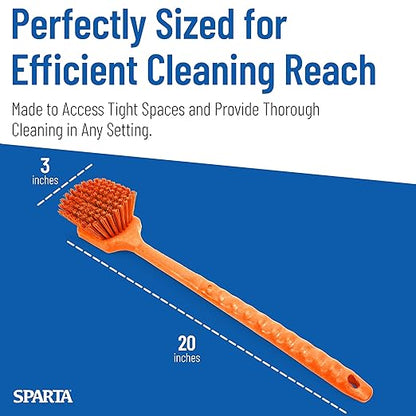 SPARTA 40501EC24 Plastic Large Scrub Brush, Kitchen Brush, Utility Brush With Long Handle For Cleaning, 20 Inches, Orange