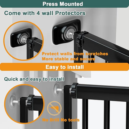 40.55" Tall 1.37" Ultra Narrow Spacing Dogs Pets Baby Gate for Doorway Safety Proof Indoor 30.11-34.05" Extra Wide Puppy Pressure Mounted No Drill Walk Through Black Metal Hallway