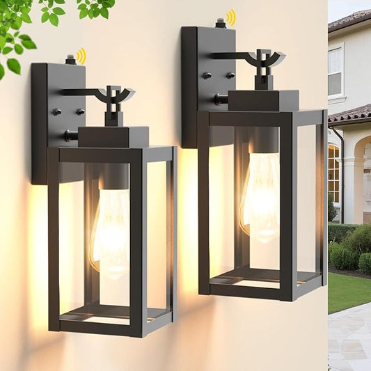 2-Pack Dusk to Dawn Outdoor Wall Lights, Modern Black Sensor Porch Light Fixtures, Waterproof Exterior Lighting for House, Garage, Patio, Front Door, 100-120Vac