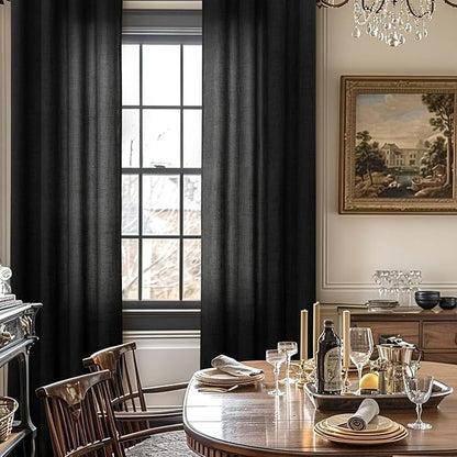 YoungsTex Black Linen Curtains 72 inch Length for Living Room, Light Filtering Semi Sheer Window Drapes with Rod Pocket Back Tab Gothic Decorative for Bedroom Dining Room, 52 X 72 Inch, 2 Panels