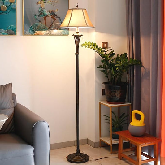 Farmhouse Floor Lamp Antique Metal Base Traditional Rustic Mid-Century Living Room Light 70 Inch Height Decor Office Bedroom