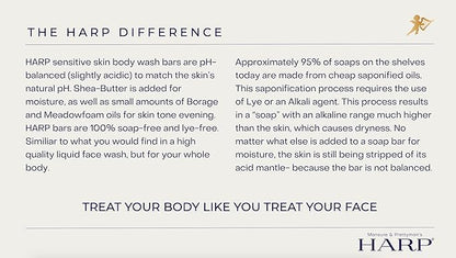 HARP pH-Balanced (5.0-6.0) Body Wash Bar. ZERO saponified oils. Protects Moisture Barrier. Gentle for Sensitive/Dry skin. + Shea Butter/Borage Oil. Non-Comedogenic. FRESH SPORT Fragrance.