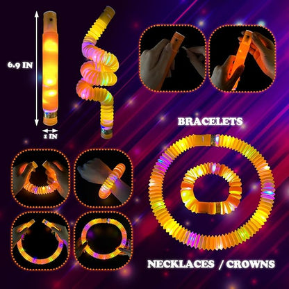 Orange Glow Sticks Pop Tubes,12-24PCS Light Up Necklaces & Bracelets,Mardi Gras Party Favors Accessories Decorations,Glow Birthday Wedding Carnival Valentines Day Party Supplies for Kids & Adults