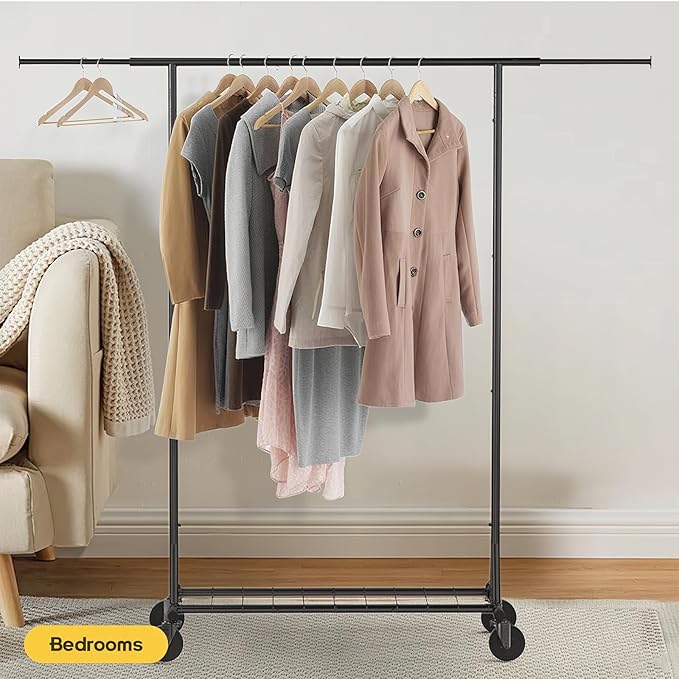 Clothing Garment Rack Capacity 550LBS Rolling Clothes Rack on Wheels - Heavy Duty Collapsible Commercial Storage Organizer - Mobile Clothes Rack with Multifunctional Design (Black)