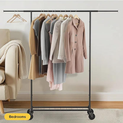 Clothing Garment Rack Capacity 550LBS Rolling Clothes Rack on Wheels - Heavy Duty Collapsible Commercial Storage Organizer - Mobile Clothes Rack with Multifunctional Design (Black)