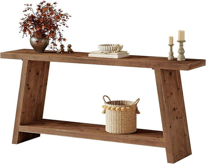 70.9'' Solid Wood Console Table, Narrow Long Sofa Table Behind Couch with 2-Tier Storage, Farmhouse Entryway Table for Living Room, Hallway, Foyer, Brown