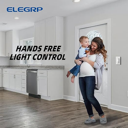 ELEGRP Occupancy Motion Sensor Light Switch, PIR Infrared Motion Activated Wall Switch, No Neutral Wire, Single Pole for CFL/LED/Incandescent Bulb, Wall Plate Included, UL Listed (6 Pack, Matte White)