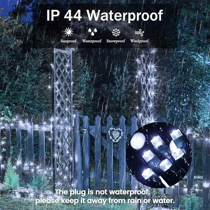 Upgraded 33 FT 100 LED Christmas Lights Outdoor Indoor, Extendable Waterproof White String Lights with Memory Function & Timer & 8 Modes Green Wire for Xmas Tree Holiday Party Garden Decor(Cool White)