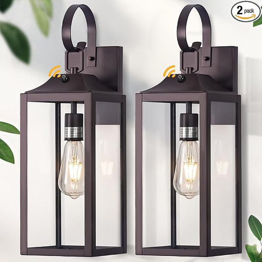 19" Dusk to Dawn Outdoor Lighting 2 Pack, Large Outdoor Wall Sconce Dusk to Dawn Sensor Wall Sconce Lamp, Anti Rust Bronze Dusk Till Dawn Porch Light for Doorway, Garage, Patio