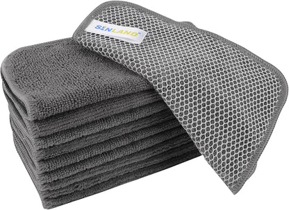 SINLAND Microfiber Dish Cloth for Washing Dishes Dish Washing Rags Best Kitchen Washcloth Cleaning Cloths Wash Cloths with Poly Scour Side 7.87Inchx7.87Inch 10 Pack Grey