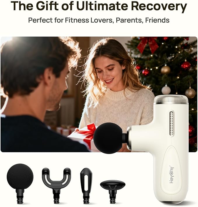 Super Mini Massage Gun Deep Tissue with 4-10mm Adjustable Amplitude, Portable Handheld Electric Back Massager for Neck Shoulder Pain Relief, Quiet for Home Gym, Gifts for Men & Women, Athletes, White