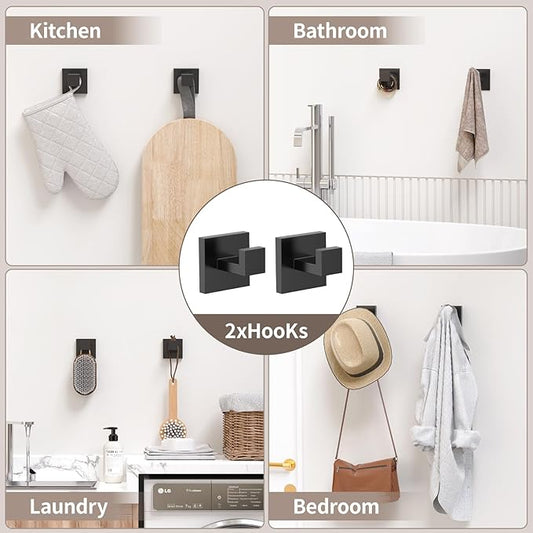 23.6 Inch SUS304 Stainless Steel Bathroom Hardware Set - 10-Piece Wall-Mounted Towel Bar, Holder & Racks - Matte Black