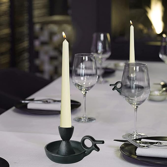 Iron Taper Candle Holders Set of 2, Black Metal Candlestick for Table Centerpieces, Wedding Decor and Dinner Party (Handle)