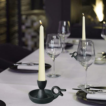 Iron Taper Candle Holders Set of 2, Black Metal Candlestick for Table Centerpieces, Wedding Decor and Dinner Party (Handle)
