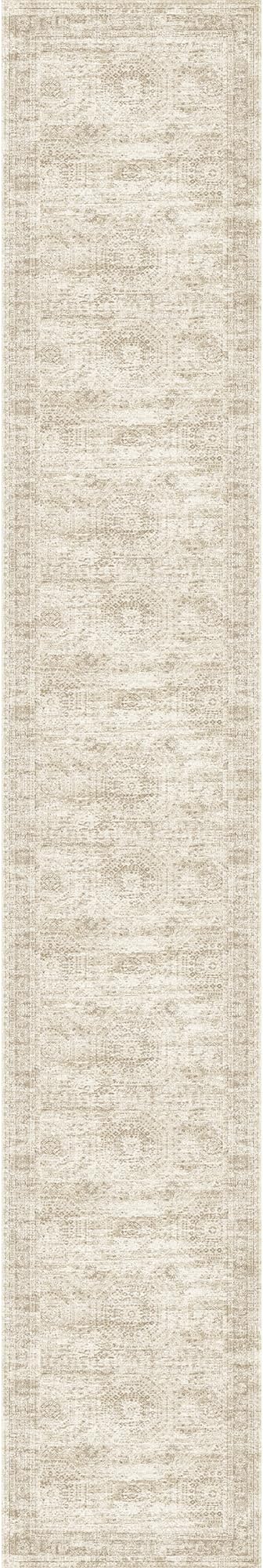 Washable Runner Rug 2.5x16, Non-Slip Long Hallway Runner for Entryway, Soft Vintage Kitchen Mats for Floor, Abstract Dining Room, Bedroom, Living Room Rugs(2.5'x16', Beige/Ivory)