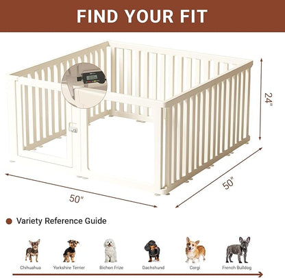 Transparent 14-Panel Dog Playpen, Acrylic Indoor/Outdoor Puppy Pen for Small & Medium Dogs, 24 Inch with Door, White(Ventilated Design 50 * 50 Single Room,24 inch)