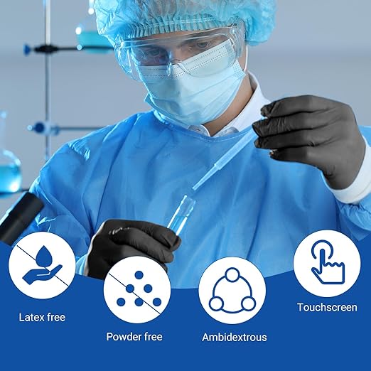 JMU Black Nitrile Gloves Small, 200 Count, Disposable Gloves Latex Free Powder Free, 3.5Mil Nitrile Medical Exam Gloves