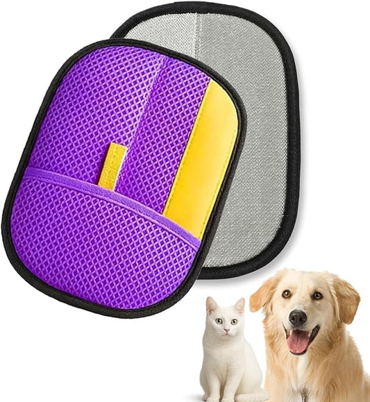 Pet Hair Removal Glove - Electrostatic Reusable Magic Brush Glove for Dog & Cat Hair Removal on Furniture, Car Seats, Clothes & Bedding (Purple)