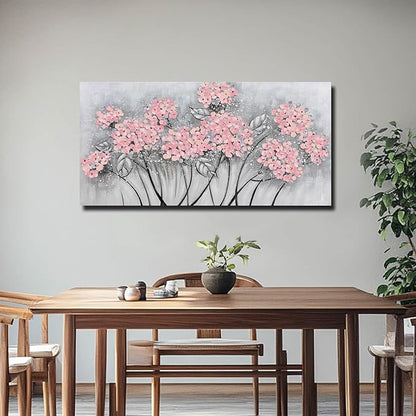 SOUGUAN Flower Wall Decor/Living Room Decorations/Pink Modern Artwork/Hand Painted Botanical Paintings for Bedroom Kitchen Home Office 20"x 40"