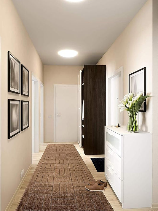10 ft Long Brown Hallway Kitchen Runner Rug Non-Slip Washable, 26" X 10' Carpet Runner Rugs-Rubber Backed, Custom Size Floor Mat for Stairs Bedroom Bathroom Entryway, Your Choice of Length