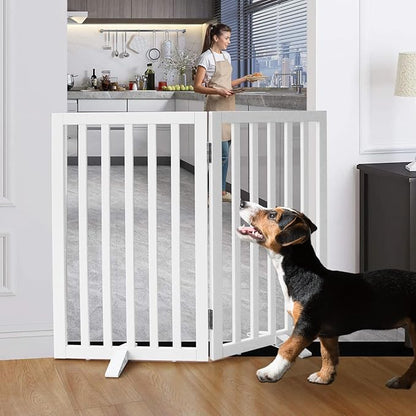 Dog Gate Indoor, Freestanding Dog Fence for The House, Doorways, Hallways,or Stairs,Pet Gate Foldable Wooden,Expandable 32" Height 2 Panels,White