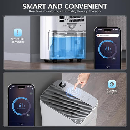 3000 Sq.Ft Wi-Fi Dehumidifiers for Home, 34 Pints Energy Star Certified Smart Dehumidifier for Basement, Bedroom, Bathroom, with Drain Hose, 3 Modes,24H Timer,Auto Defrost, Child Lock