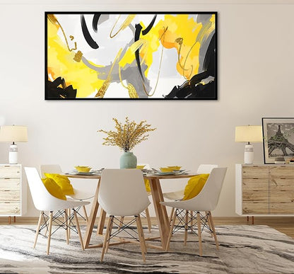 Wall Art for Living Room, Yellow and Black Abstract Canvas Wall Art, Colorful Fluid Lines Wall Decor Canvas Paintings, Black Framed Artwork Modern Paintings Pictures Wall Decor 20×40 inches