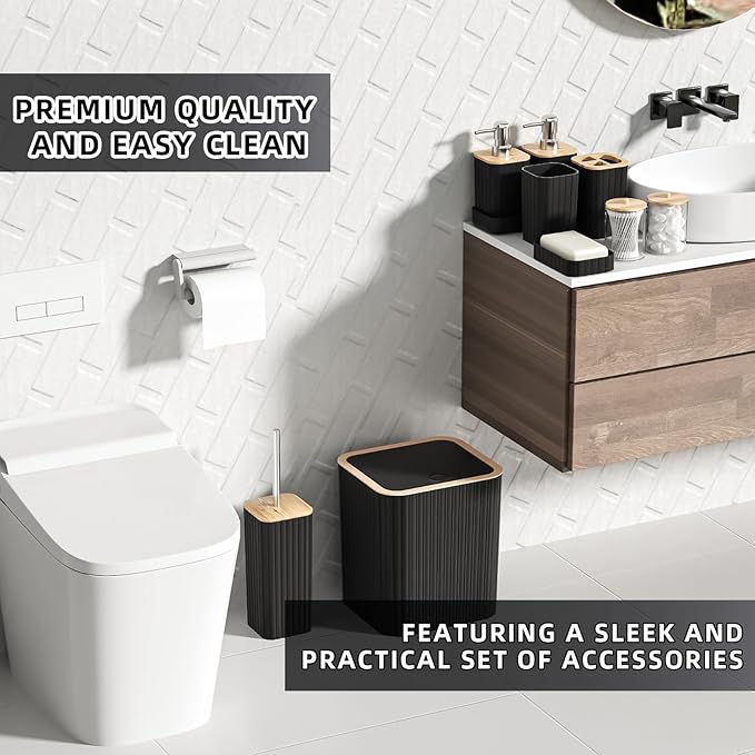 Bathroom Set - 25PC Black Bathroom Set with Shower Curtain and Rugs, Bathroom Accessories Set, Black Shower Curtain Set with Bathroom Trash Can