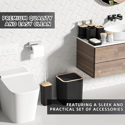 Bathroom Set - 25PC Black Bathroom Set with Shower Curtain and Rugs, Bathroom Accessories Set, Black Shower Curtain Set with Bathroom Trash Can