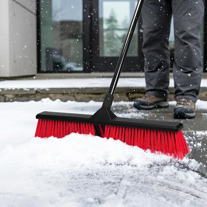 24" Push Broom Outdoor with 63" Long Handle and Stiff Bristles, Heavy Duty Outdoor Broom Brush for Workshop, Garage, Concrete, Patio and Deck Floor Sweeping