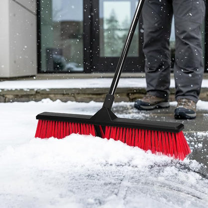 24" Push Broom Outdoor with 63" Long Handle and Stiff Bristles, Heavy Duty Outdoor Broom Brush for Workshop, Garage, Concrete, Patio and Deck Floor Sweeping