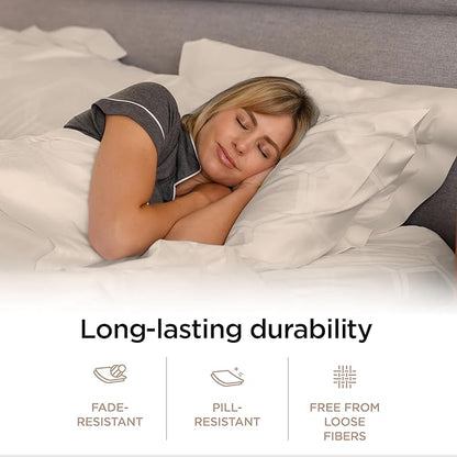 Threadmill 100% Cotton Sheets for King Size Bed - 600 Thread Count King Bed Sheets Set with 16” Deep Pocket - Jacquard Sateen Weave 4-Piece Bedding Set with Cooling Effect, Beige