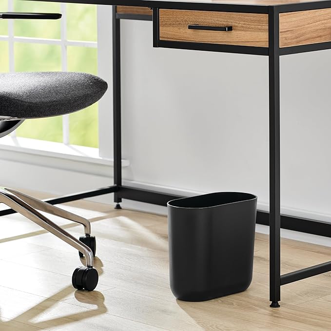 iDesign Small Oval Plastic Trash Ideal for Bathroom, Bedroom, or Office-Set of 2-Black Waste Can