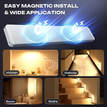 2 Pack Under Cabinet Lighting Wireless 10inch LED Motion Sensor Magnetic Light 2200maAh Rechargeable Indoor Closet Lights for Kitchen, Stairs Warm White