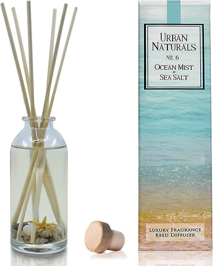 Urban Naturals Ocean Mist & Sea Salt Reed Diffuser Set | Made with Essential Oils & Real Botanicals | Decorative Air Freshener for Large Rooms | Beautiful Home Décor Makes a Great Gift