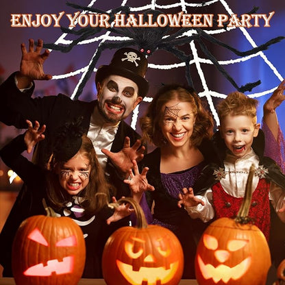 275" Halloween Triangle Spider Web and 59" Giant Spider Decorations Set with Stretch Cobweb - Halloween Party Supplies for Indoor Home Yard Patio Garden Haunted House Decor