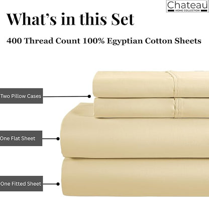 King Sheets Deep Pocket King Sheet Set, 100% Cotton Bed Sheets, 400 Thread Count 4 Pc Sateen Weave Luxury Bedding Sheet & Pillowcase Sets, Soft & Comfy Naturally Cool, No Pill Machine Washable- Ivory