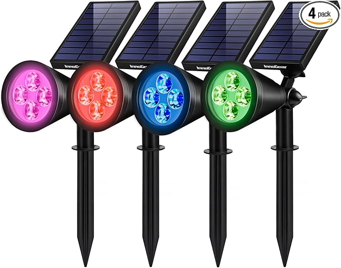 InnoGear Solar Lights Outdoor Waterproof Halloween Christmas Solar Garden Light for Outside Yard Landscape Lighting Pathway Spot Lights Spotlight Wall Light, 4 Pack (Red, Green, Violet Purple, Blue)