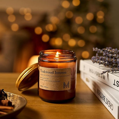 M&SENSE Teakwood Intense Scented Christmas Candle Gift, Aromatherapy Candle Set for Women, Soy Wax Candles Home Scented, Long Lasting Amber Jar Candles Gift for Christmas, Thanksgiving, Holiday