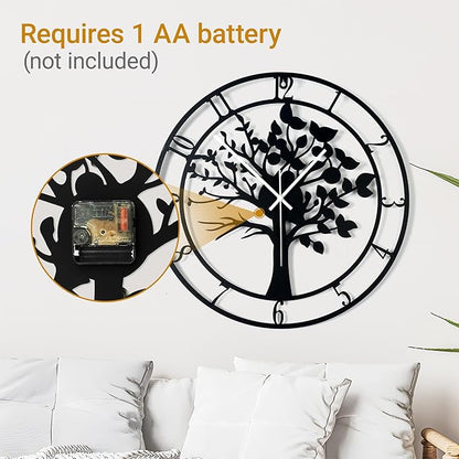 16inch/40cm Tree of Life Large Wall Clocks for Living Room Decor,Bedroom,Battery Operated,Metal,Decorative Analog,Silent,Non Ticking Big Wall Clock(Tree of Life, 16 inches)