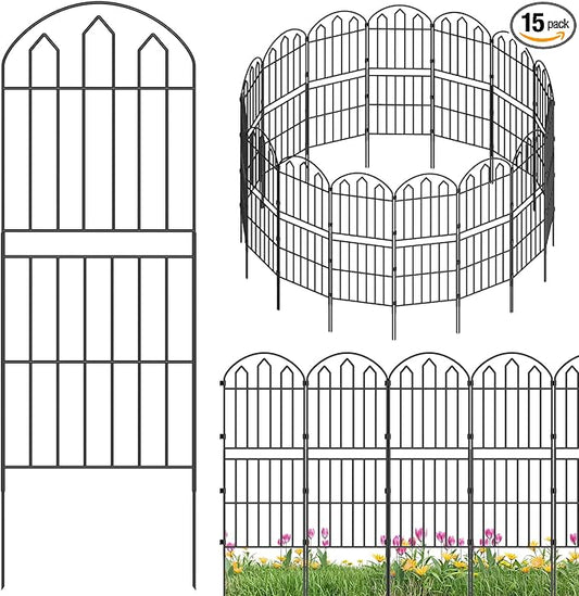 CADUKE Decorative Garden Fences and Border 15 Pack, 39in(H) x 15.75ft(L) Rustproof Wire Metal Fence for Dogs, Animal Barrier Fence Flower Edging for Yard, Patio, Outdoor, Arched