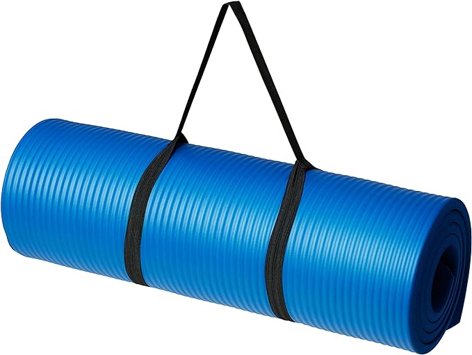 Amazon Basics 1/2 Inch Extra Thick Exercise Yoga Mat with Carrying Strap, Cushioned Support, for Fitness and Gym Workouts